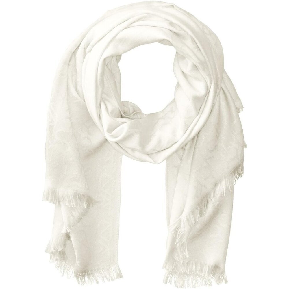 Women's White Lightweight Pashmina Christmas Scarf Tonal Logo Pattern shawl